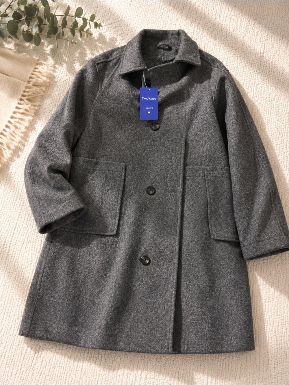 Classic Women's Gray Wool Coat by